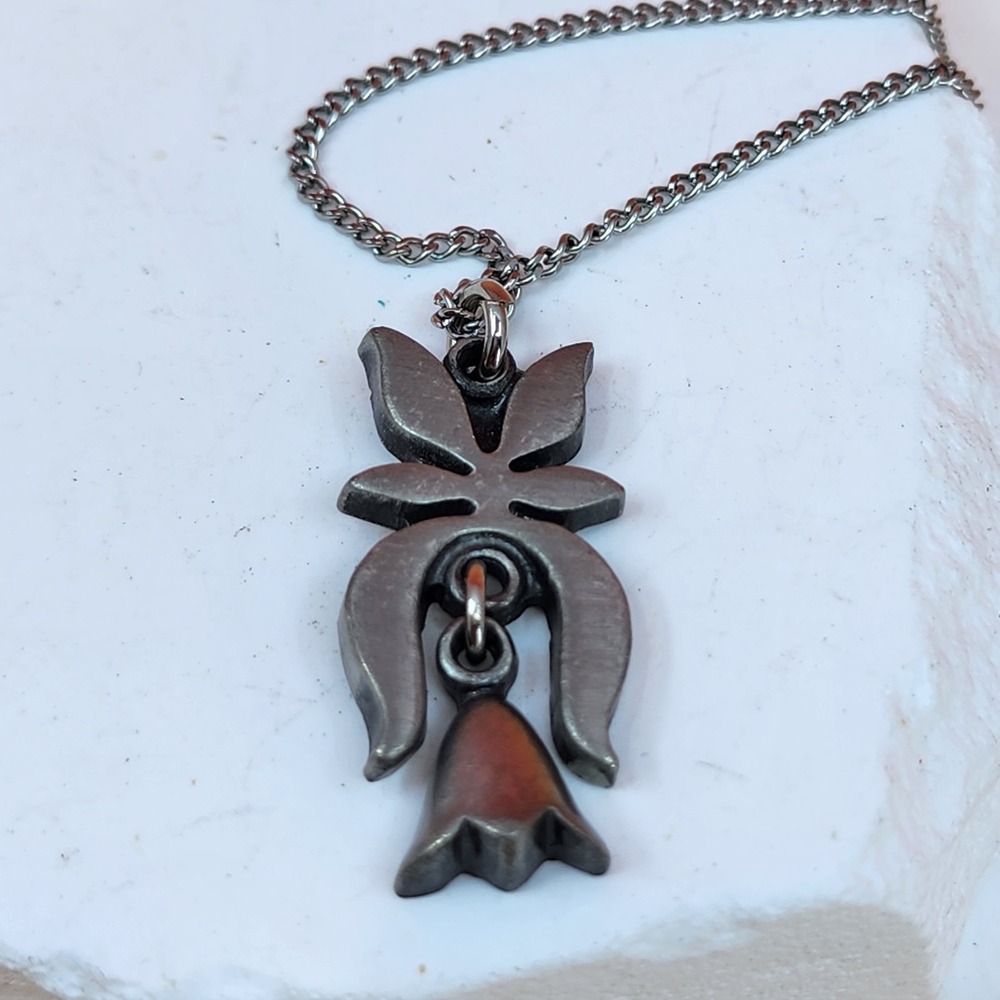 Rune Tennesme Sweden Modernist Pewter Floral Pendant Necklace Vintage Nordic Art